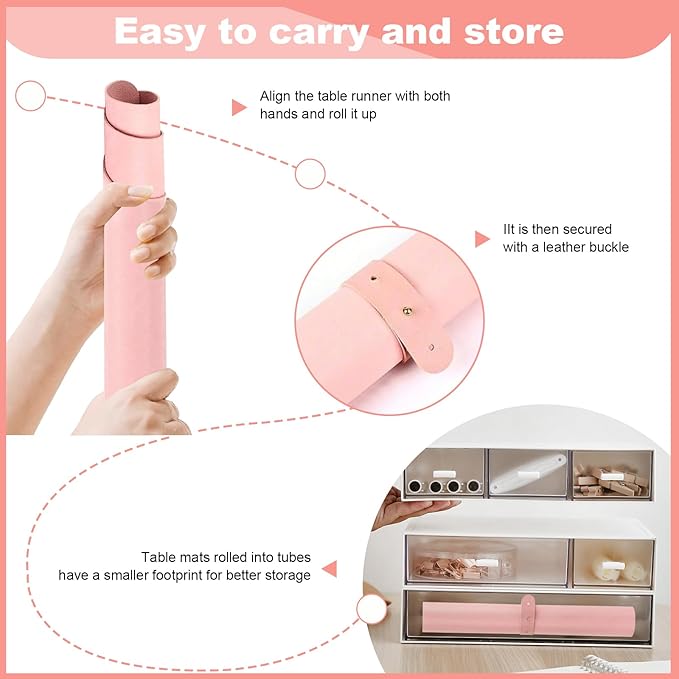 Foldable Nail Mat for Table, Waterproof PU Leather Manicure Pad, Non-Slip Desk Protector for Nail Tech & Salon, Portable Easy Clean Large 60x30cm Nail Art Station Mat (Pink)