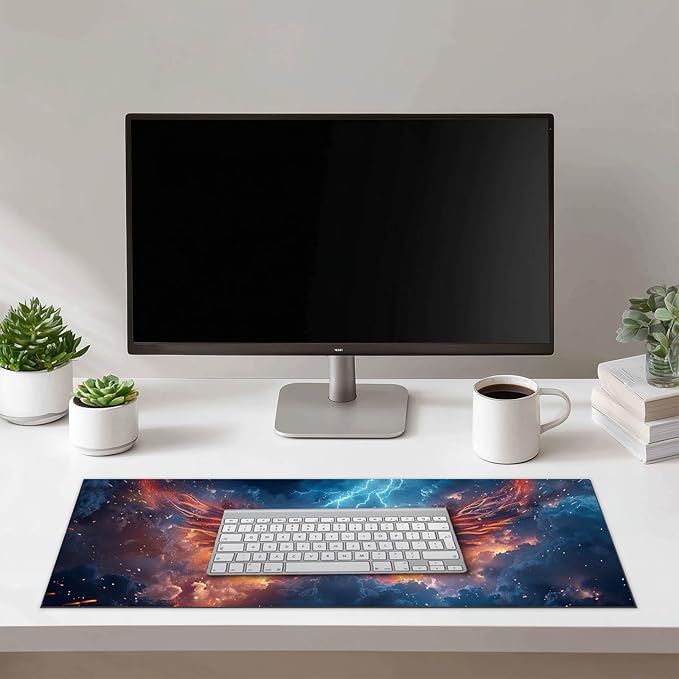HOMETITUTE Mouse Pad 31.5 x 11.8 Inch XL Large Desk Mat Fire Wing Lightning Gaming Mousepad Extended Keyboard Mat Computer Desk Pad Waterproof Non Slip Surface Mouse Pads