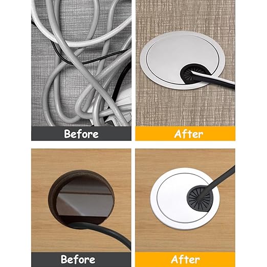 3Psc Desk Grommet,Cable Cord Hole Cover for Home and Office,Metal Zinc Alloy Materilal 50mm (Brushed Silver, 2 Inchs)