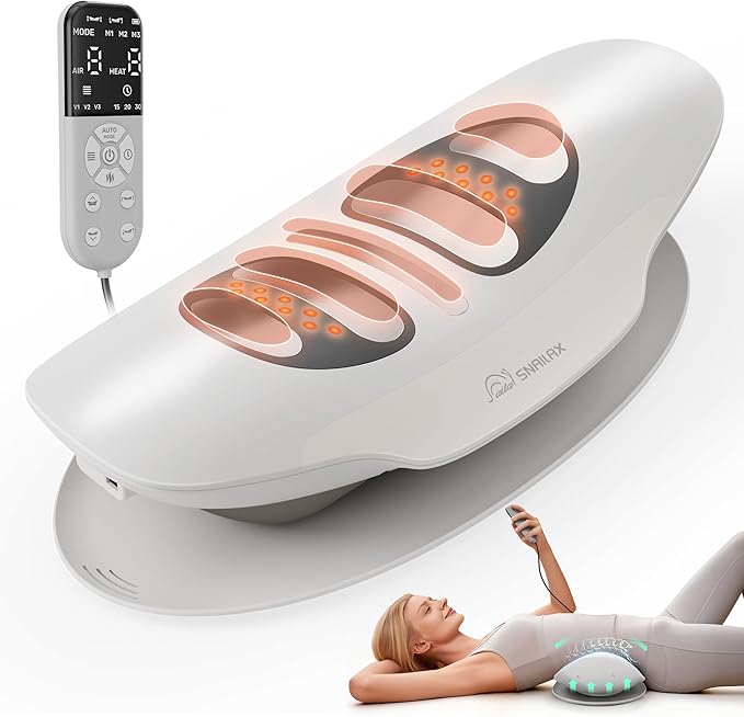 Snailax Lumbar Massager with Heat - Air Compression Back Stretcher for Lower Back, Cordless Waist Massagers with Vibration, 8 Height Levels, Rechargeable Lumbar Support for Home Office Travel