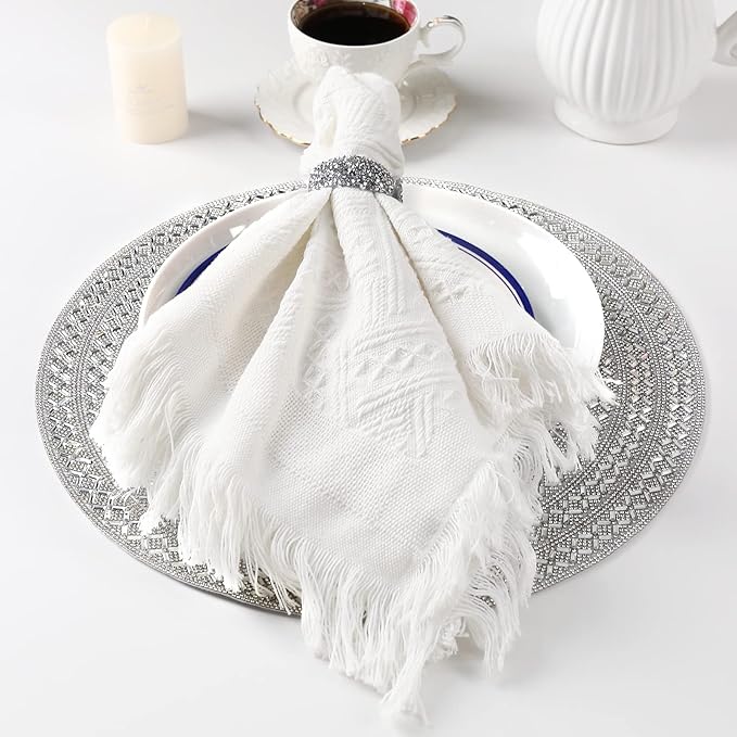 Silver Round Placemat Heat Resistant Non-Slip Table Mat for Fall Kitchen Dining Festivals Table Wedding Sparkle Christmas Decoration Glass Rhinestones Placemat (15 Inches)