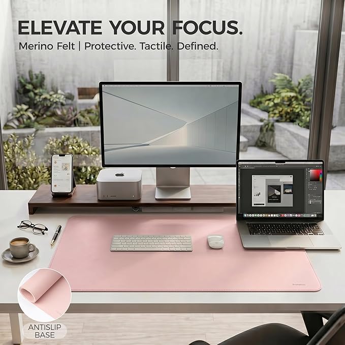 Large Desk Pad Non-Slip Desk Mat Protector for Keyboard Mouse Waterproof Vegan Leather Surface Faux Leather Laptop Mat Smooth Mouse Pad Premium Gift Tube Sakura Pink 35" x 17"
