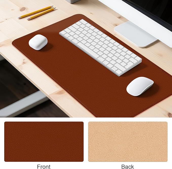 Leather Mouse Pad with Stitched Edge, Waterproof Gaming Mouse Mat for Computers, Laptop, Office & Home (Brown, 25"*13")