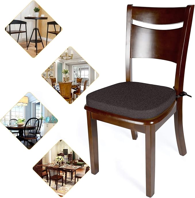 Shinnwa Dining Chair Cushions Set of 4, Non Slip Seat Pads for Kitchen Chairs with Ties, 4 Pack,15x 15.5 inches, Dark Brown