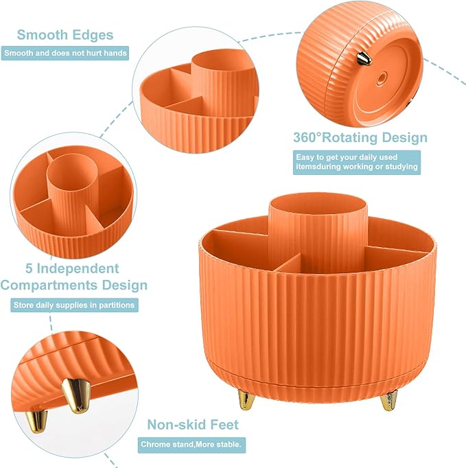 Cayxenful Pencil Holder For Desk,5 Slots 360°Degree Rotating Desk Organizers And Accessories,Desktop Storage Stationery Supplies Organizer, Cute Pencil Cup Pot For Office, School, Home