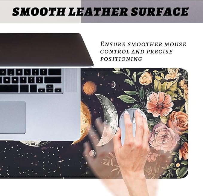 Moon Phases Desk Pad Mouse Pad Boho Celestial Floral Astrology XL Mouse Pad Large Mousepad Extended Laptop Keyboard Mat Gaming Desk Pad Mouse Mat 31.5"x11.8"