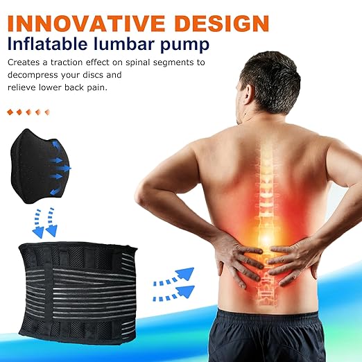 DARLIS Back Brace Support Belt with Inflatable Lumbar Pad - Extra Support for Lower Back Pain, Herniated Disc, Sciatica, Scoliosis, Adjustable Support Straps Lumbar Support Belt for Men Women S/M