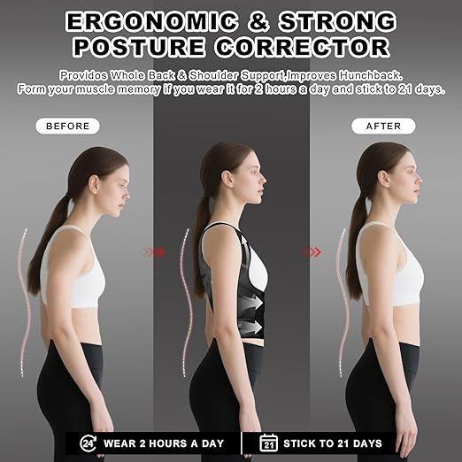 Back Brace Posture Corrector for Women and Men, Adjustable Shoulder Straightener Full Lumbar Support Belt, Upper and Lower Back Pain Relief, Scoliosis Hunchback Hump Thoracic Spine Corrector (Black M)