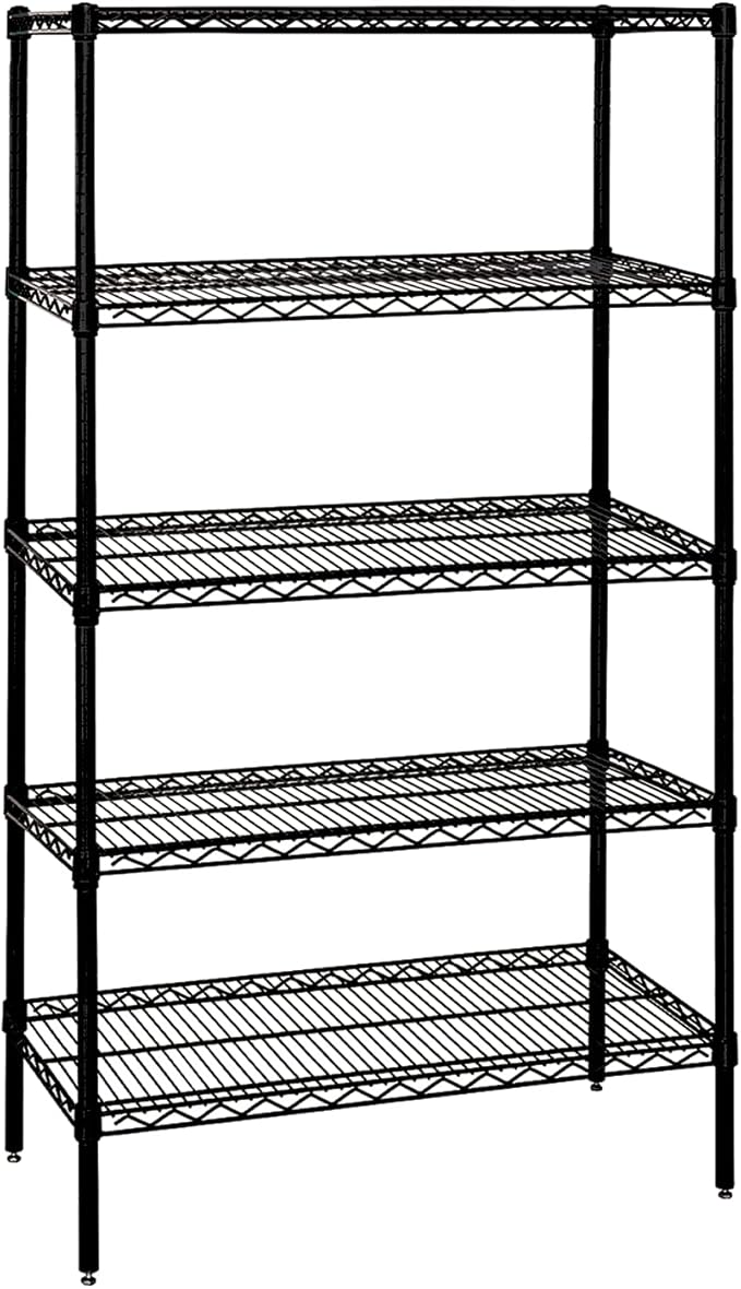Quantum Storage Systems WR86-2160BK-5 Wire Shelving Starter Kit, 60" W x 21" D x 86" H, 600 lbs Capacity, Carbon Steel, Epoxy Coated, Black, NSF