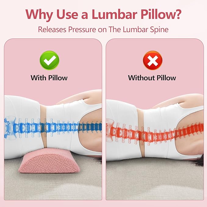 Cozyhealth - 3.15" H*23.6" L - Soft Lumbar Pillow for Sleeping, Memory Foam Back Lumbar Support Cushion for Lower Back Pain Relief Bed Waist Sleep Support Pillow for Side, Back Sleepers (Pink, Large)