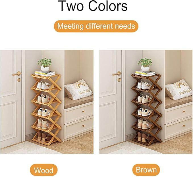 YYW Shoe Rack, Foldable Bamboo Shoes Shelf, Freestanding Shoe Storage Organiser for Entryway, Hallway, Bedroom, Closet (Brown, 6 Layers)