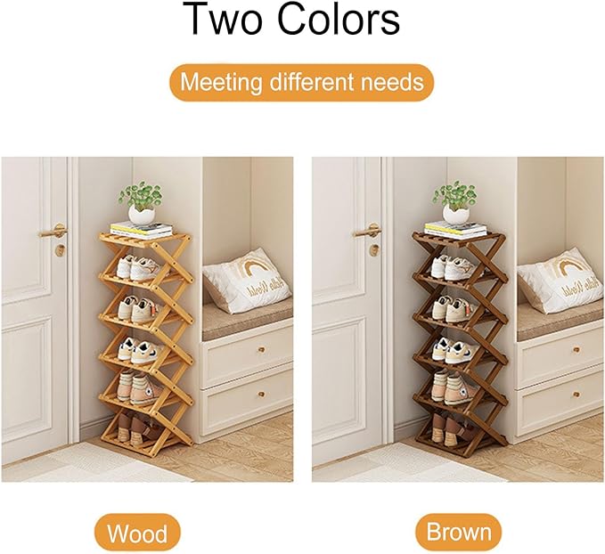 YYW Shoe Rack, Foldable Bamboo Shoes Shelf, Freestanding Shoe Storage Organiser for Entryway, Hallway, Bedroom, Closet (Brown, 7 Layers)