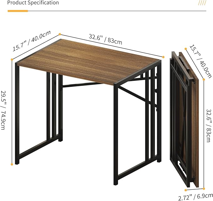 Lutown-Teen Folding Computer Desk 32 inch Writing Gaming Computer Camping Table, No Assembly Required Home Office Desk, Espresso