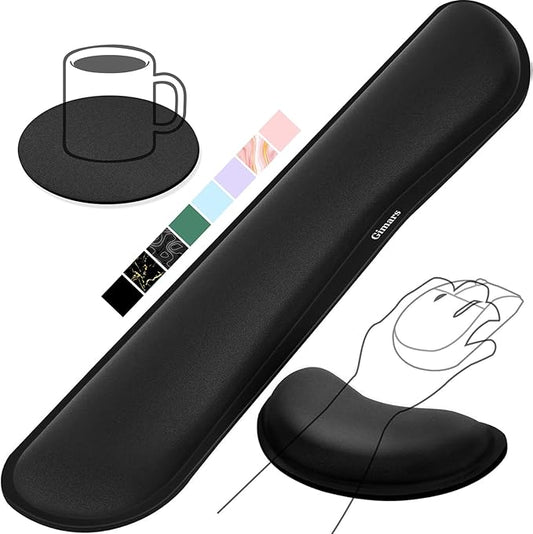 Gimars Upgrade Enlarge Silky and Superfine Fabric Gel Memory Foam Keyboard Wrist Rest Set, Ergonomic Keyboard Mouse Wrist Support for Typing Pain Relief, Comfort for Office, Gaming, Computer, Black