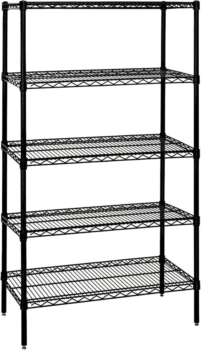 Quantum Storage Systems WR86-1442BK-5 Wire Shelving Starter Kit, 42" W x 14" D x 86" H, 600 lbs Capacity, Carbon Steel, Epoxy Coated, Black, NSF