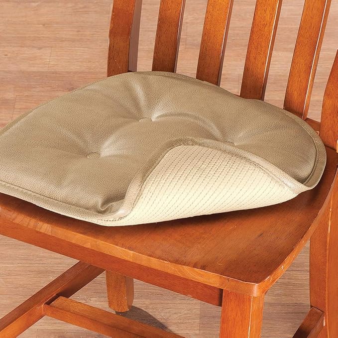 Klear Vu Omega Non-Slip Chair Cushions, Assembled in USA, U-Shaped Skid-Proof Seat Pads for Dining Room, Kitchen, Office, 15"x16", 4 Pack, Leather Taupe