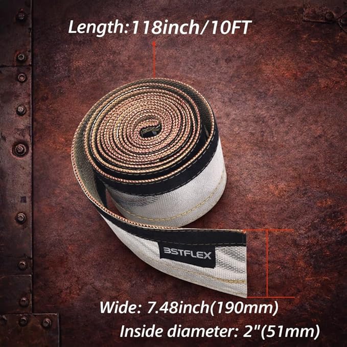 Aluminized Wire Heat Shield for Hose Lines & Electrical Wiring, 2" I.D.x 10FT Heat Shield Wrap Automotive for Exhaust and High-Temperature Pipes with 10 Pcs Stainless Steel Ties