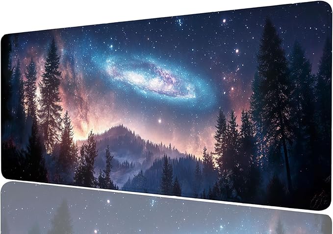 Galaxy Desk Mat Northern Light Forest Punk Mousepad XL Large Gaming Mouse Pad Laptop Keyboard Mat Desk Pad Desktop Accessories for Work & Study 31.5x11.8 Inch
