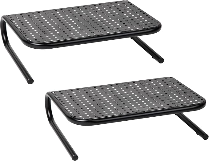 Mind Reader Monitor Stand, Ventilated Laptop Riser, Desktop Organizer, Metal, Set of 2, Black