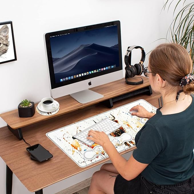 Ergonomic Mouse Pad Set with Wrist Support for Keyboard and Wrist Rest for Mouse, Memory Foam Comfort, Non-Slip Large Desk Mat for Home Office Pain Relief,Watercolor Highland Cow