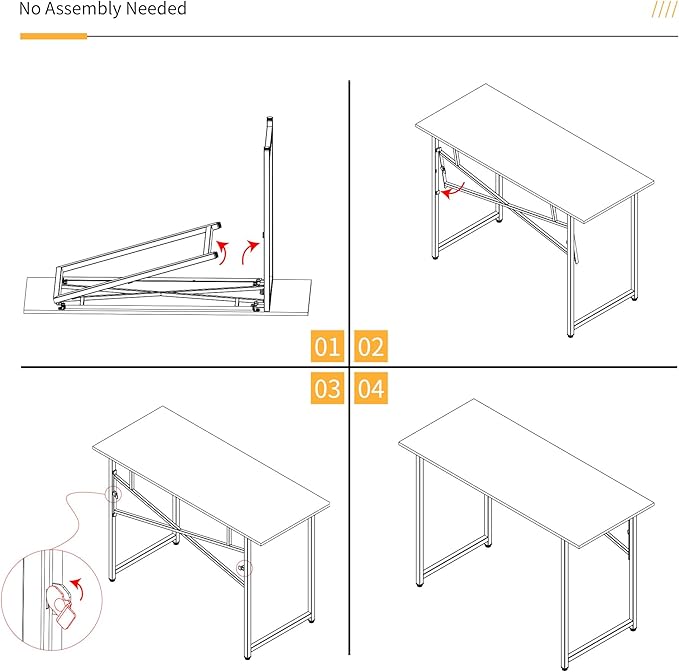 Lutown-Teen Folding Desk 47 inch No Assembly Required Home Office Table, Writing Gaming Computer Camping Desk, Beige