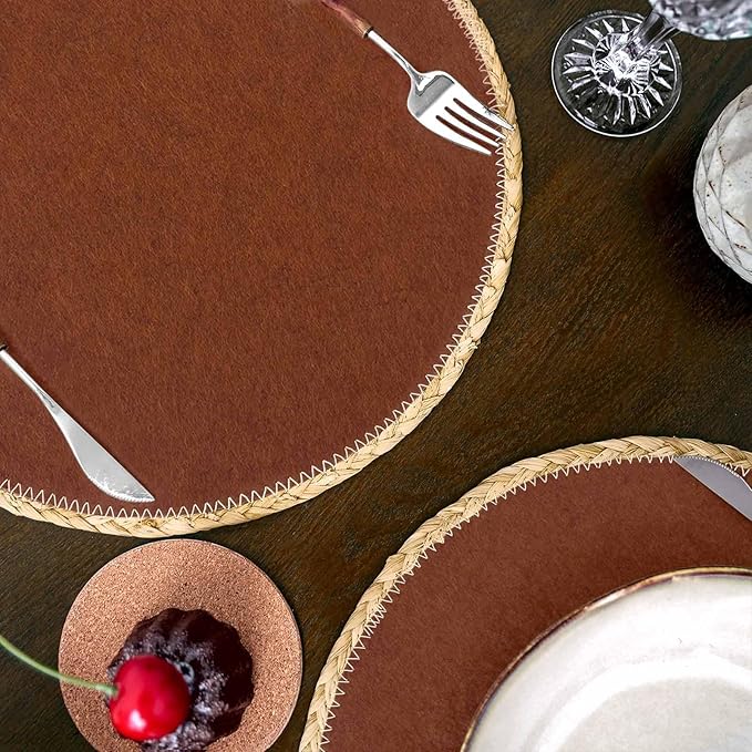 Noctiflorous 13 Inch Round Felt Placemats Set of 6 Heat Resistant Washable Non-Slip Table Place Mats for Kitchen Dining Table(Burnt Orange, 6)