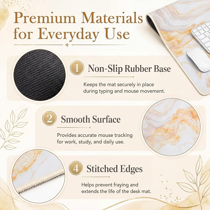 Relaxweex L Shaped Desk Mat for 90° Corner Desks, 26" x 26" Gold Waterproof Mouse Pad with 18" Inner Corner, Non-Slip Rubber Desk Protector for Office & Gaming