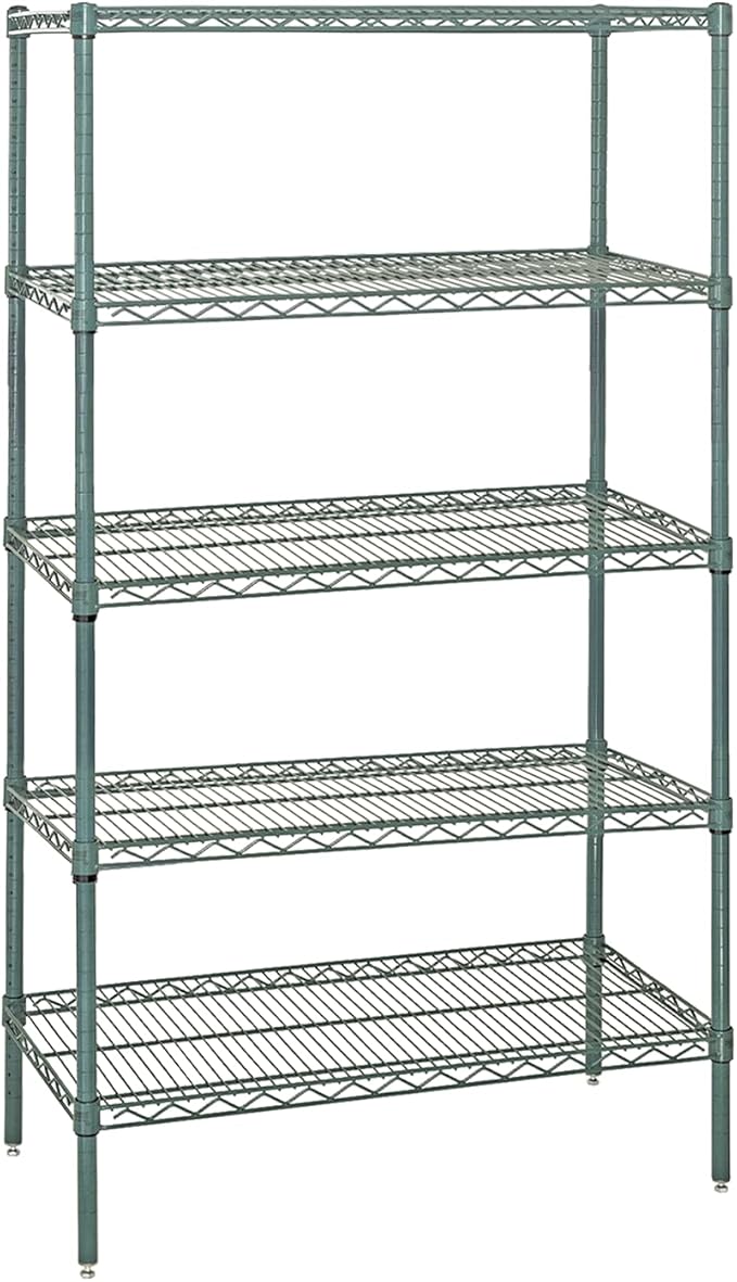 Quantum Storage Systems WR86-1454P-5 Wire Shelving Starter Kit, 54" W x 14" D x 86" H, 540 lbs Capacity, Carbon Steel, Epoxy Coated, Green, NSF
