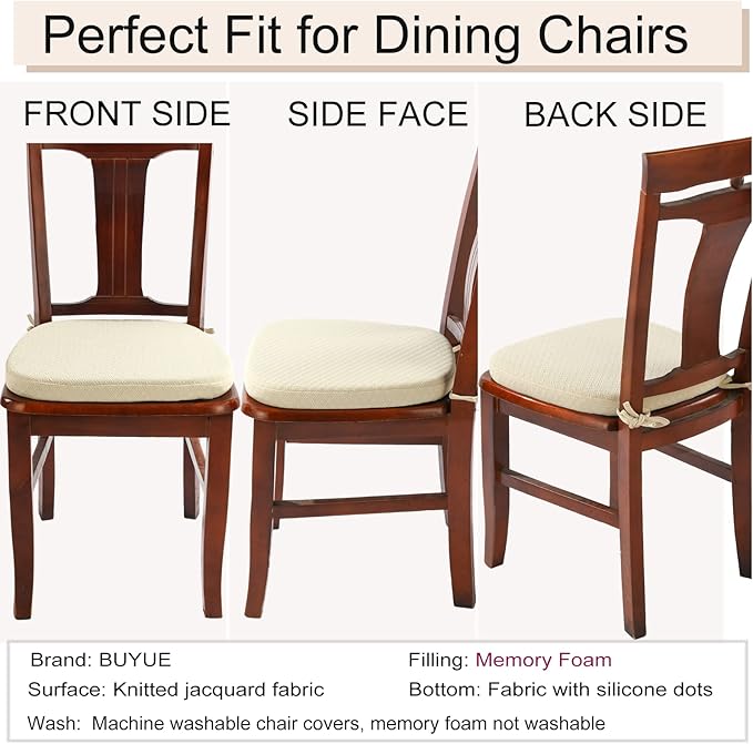 BUYUE Luxury 100% Pure Memory Foam Chair Cushion 1 Pack, Jacquard 16" U-Shape Comfortable Dining Chair Pad, Removable Slip Resistant Kitchen Chair Seat Cushion, (1 Piece, Beige)