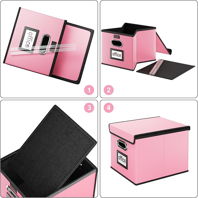Portable Leather File Organizer Boxes with Lids, Office Document Boxes Organizer, Filing Boxes, Decorative Small File Boxes for Hanging Files, File Cabinet for Office/Home - 4 Pack