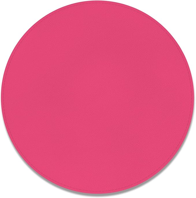 Leather Mouse Pad, Office Mouse Mat Non-Slip Rubber Base Stitched Edge Washable Waterproof Round Mousepad for Office Gaming PC Laptop, Round Diameter 8.7 inches, Rose Pink