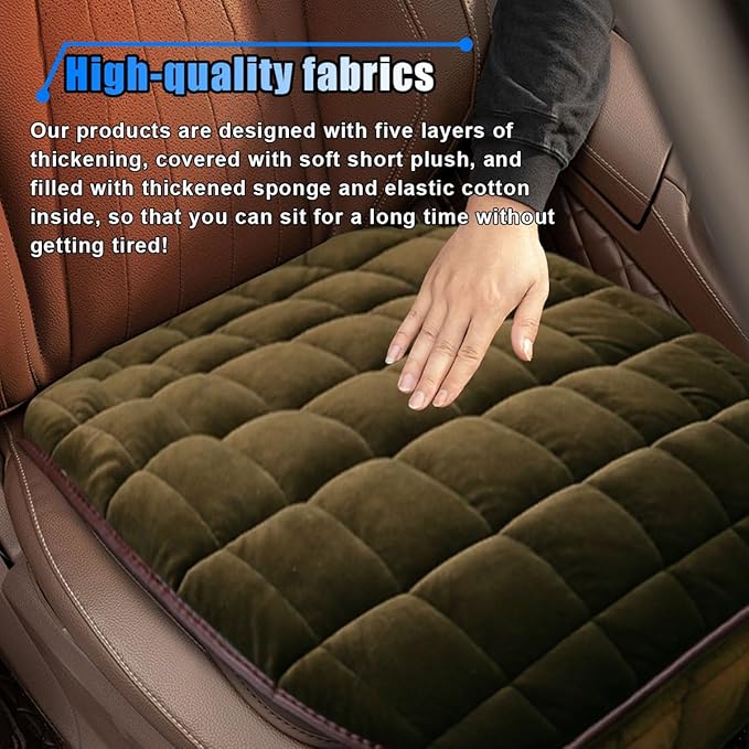 LAINLOY Car Seat Cushion, Soft Plush Vehicle Driver Seat Pad with Storage Pocket, Flat Non-Slip Rubber Bottom, Universal Seat Protector Cover for Truck, Car, SUV, Home, Office, Chair(Coffee)