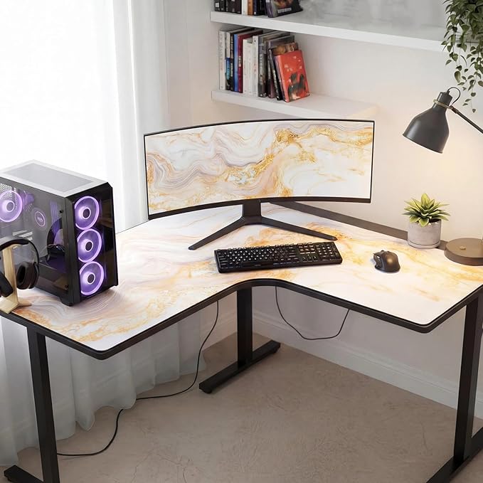 Relaxweex L Shaped Desk Mat for 90° Corner Desks, 26" x 26" Gold Waterproof Mouse Pad with 18" Inner Corner, Non-Slip Rubber Desk Protector for Office & Gaming