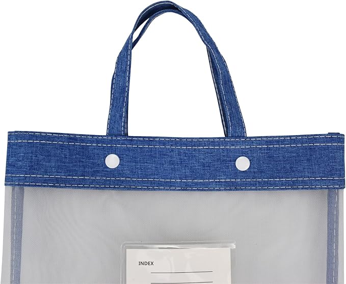Nylon Document Bag with Handle Light Transparent Mesh File Tote Bag Pouch for Carrying Books Papers (1, Blue)