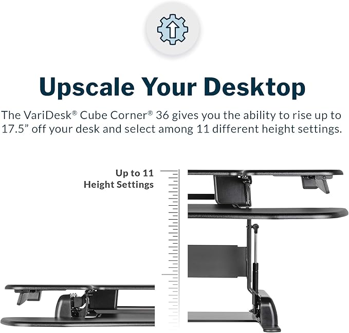 Vari - VariDesk Cube Corner 36 - Cubicle Standing Desk Converter for Dual Monitors - Home Office Desk with 11 Height Adjustable Settings, Spring-Assisted Lift, Weighted Base - Fully Assembled, Black