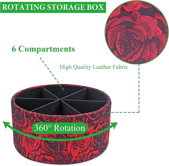 Remote Control Holder, 360°Spinning PU Leather Desk TV Remote Caddy,Desk Storage Box Room Accessories for Controller, Media,Mail,Calculator, Mobile Phone,Pencil(1-B3D Red)