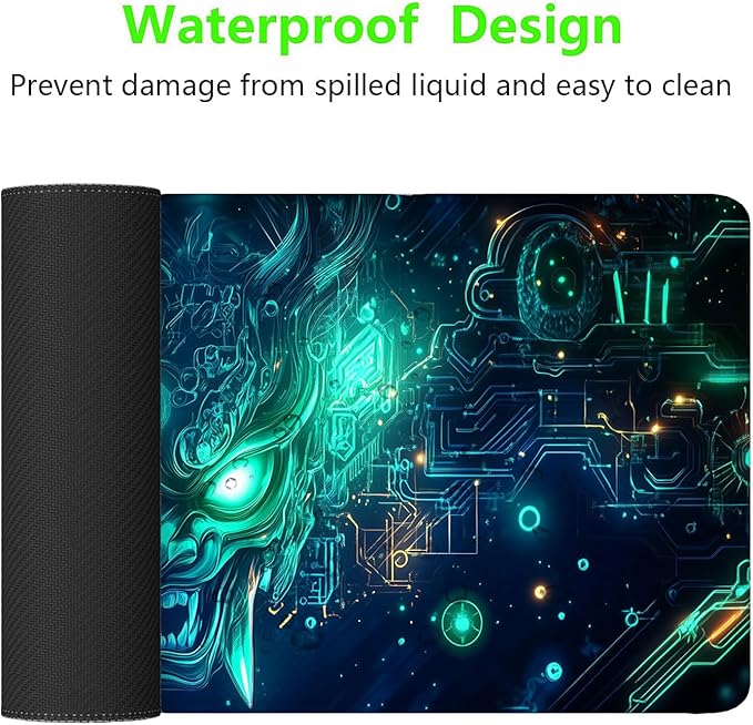 Ghost Mask Desk Mat Geometric Futuristic Tech Neon Green Mousepad XL Large Gaming Mouse Pad Laptop Keyboard Mat Desk Pad 31.5"x11.8" Office Computer Keyboard Laptop Home