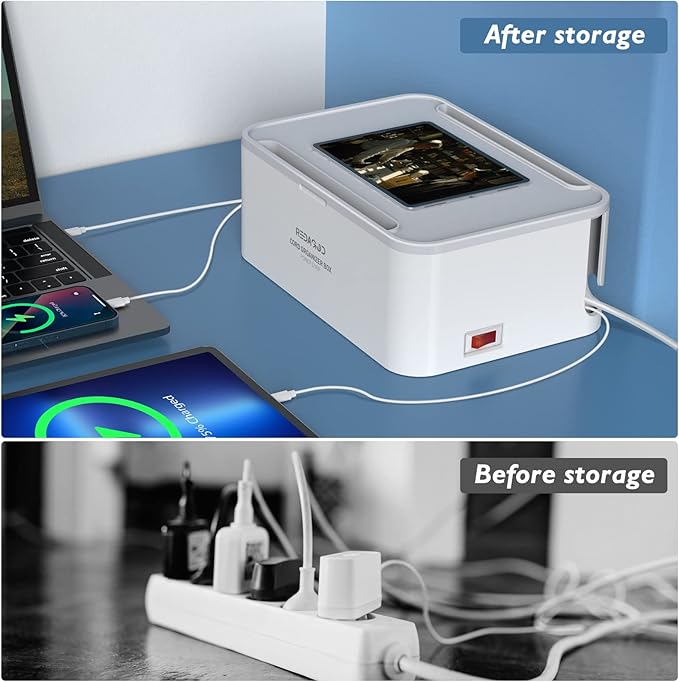 Power Strips with Cable Management Box,Redagod Surge Protector with 8 Outlets 3 USB Ports with Switch Control,6.6 ft Plug Extension Cord,Power Cord Organizer Charging Station for Dorm, Office, Home