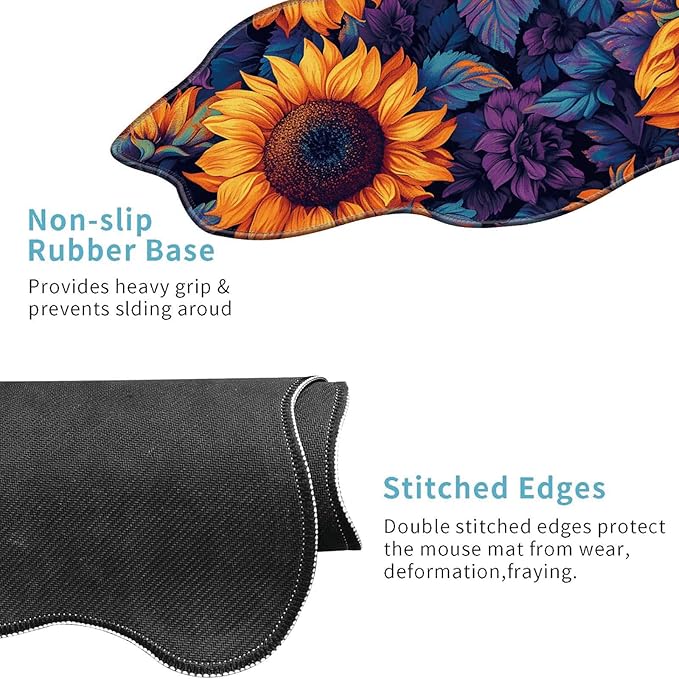 Large Gaming Mouse Pad for Desk,35.4 * 15.7in,Irregular Wavy Stitched Edges,XL Mousepad with Anti-Skid Rubber Base,Keyboard and Mouse Mat,Office Desk Writing Pad,Sunflower