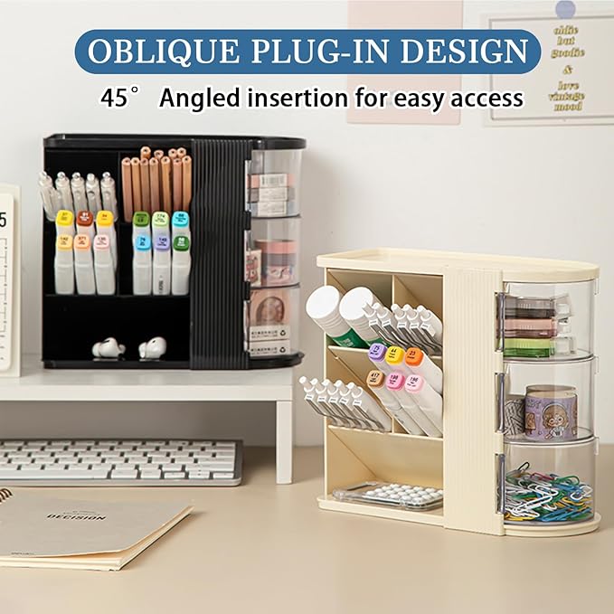 Desk Organizer with Pen Pencil Holder for Desk, Pen Organizer with 3 Drawers, Multi-Functional Desk Organization Deals and Accessories Desktop Storage for Office Home Art Supplies (Black)