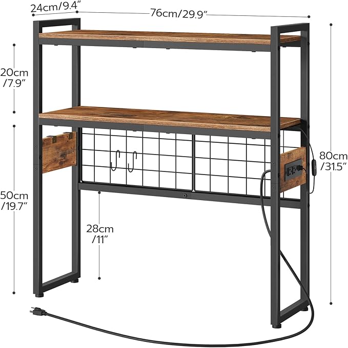 HOOBRO Desktop Bookcase and Gaming Desk Bundle, 2-Tier Desktop Organizer with Outlets, 46 Inch Reversible Computer Desk with LED Light & Power Outlet, for Office, Rustic Brown BF11UDSJ01-BF18UDDN01