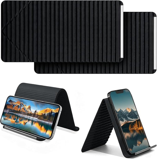 Foldable Silicone Aluminum Holder, Flexible Silicone Phone Stand with Anti-Slip Pad, Portable Rollable Multi-Angle Stand for Phone Tablet Laptop – Bendable & Foldable Home, Office, Travel (2, Black)