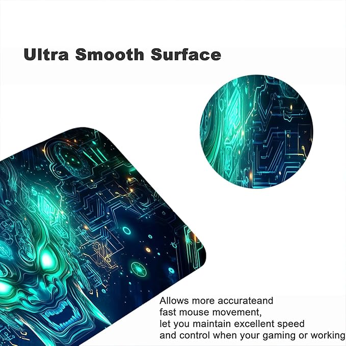 Ghost Mask Desk Mat Geometric Futuristic Tech Neon Green Mousepad XL Large Gaming Mouse Pad Laptop Keyboard Mat Desk Pad 31.5"x11.8" Office Computer Keyboard Laptop Home