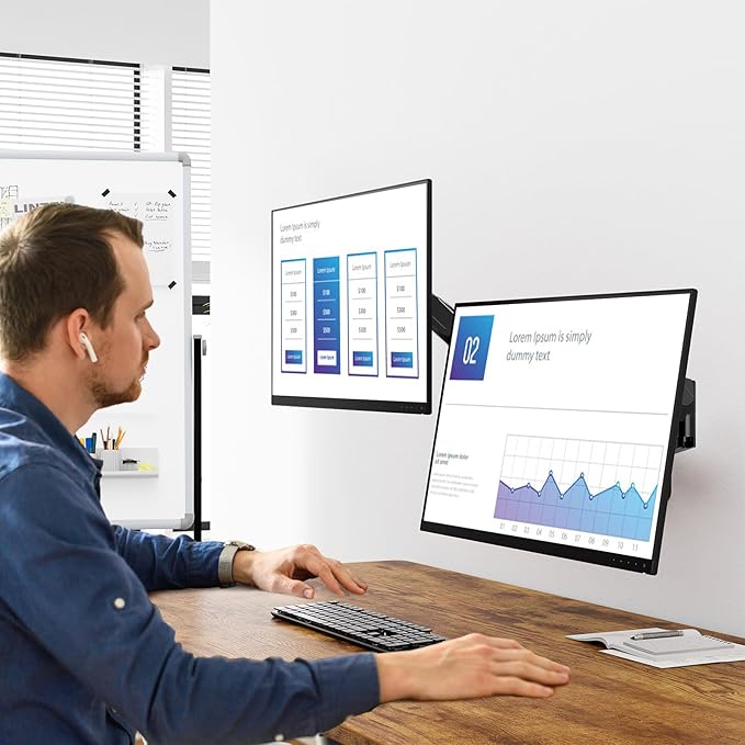MOUNT PRO Dual Monitor Wall Mount for 13 to 32 Inch Screens, Wall Monitor Arm for 2 Monitors, Each Holds Up to 19.8lbs, Full Motion Wall Monitor Mount with VESA 75x75/100x100, Home Office Setup