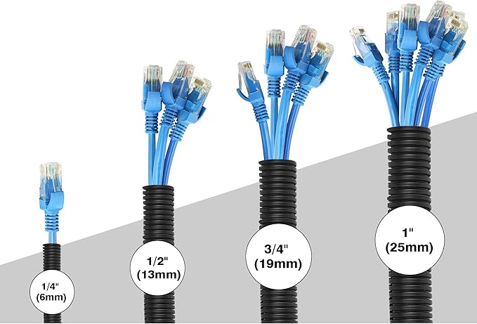 10ft - 1/4 inch Flame Retardant Split Wire Loom Tubing with Installation Tool - Flexible Wire Covers Cord Protectors - Black