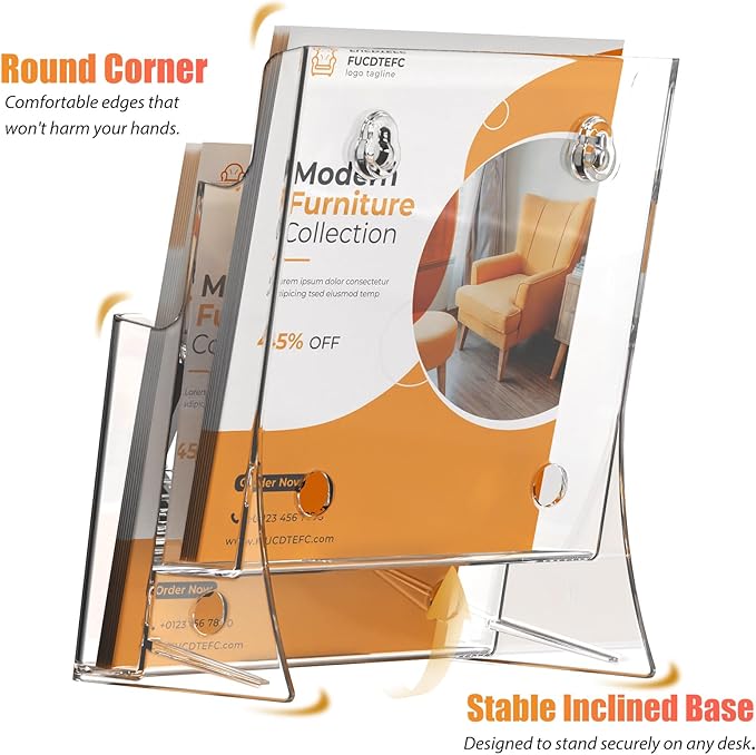 FUCDTEFC Acrylic Brochure Holder 8.5x11 & 4 x9 Inches, Clear 2 Tier Literature Magazine Stand Brochure Display Stand w Removable Divider Universal, Pamphlet Flyer Holder for Wall Mount or Countertop