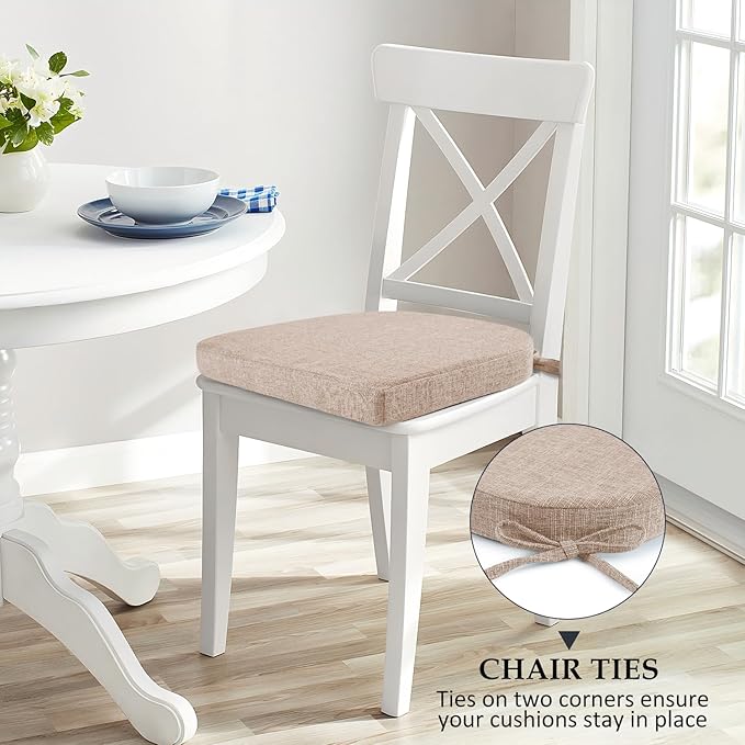 Wellsin Chair Cushions for Dining Chairs 6 Pack - Kitchen Chair Cushions with Ties and Non-Slip Backing - Dining Chair Pads 16"X16"X2", Oatmeal Beige
