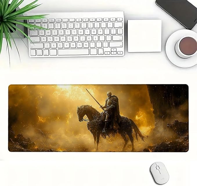 Skeleton Desk Mat Horse Sword Sunlight Cave XL Mouse Pad Large Mousepad Extended Laptop Keyboard Mat Gaming Desk Pad Mouse Mat Professional Desk Pad for Office Equipment 31.5x11.8 Inch