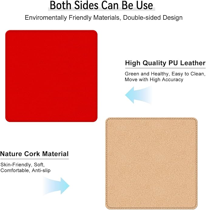 Leather Mouse Pad with Stitched Edge, Waterproof Gaming Mouse Mat for Computers, Laptop, Office & Home (red, 11"*8")