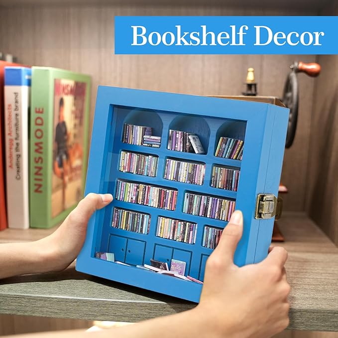 Anxiety Bookshelf – Mini Books Display for Stress Relief and Fun Decor, Perfect Decorative Miniature Library for Book Lovers, Ideal for Home Decor, Office Décor, Thoughtful Gift - Light Blue